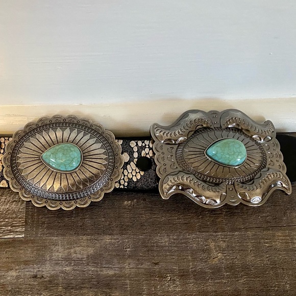 LUCKY & BLESSED USED PYTHON TURQUOIS CONCHO BELT 38 INCHES LONG - Picture 1 of 5